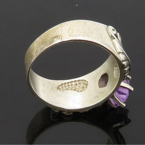 CAROLYN POLLACK 925 Silver  Vintage Amethyst Floral Band Ring Sz 9 - Picture 6 of 9